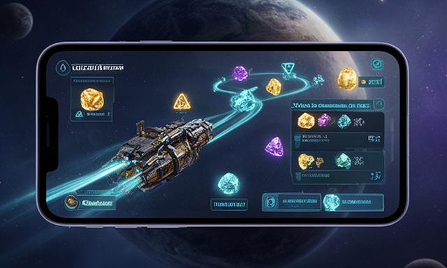 Mockup de Galaxy Trader con panel de comercio espacial, planetas y controles de navegación